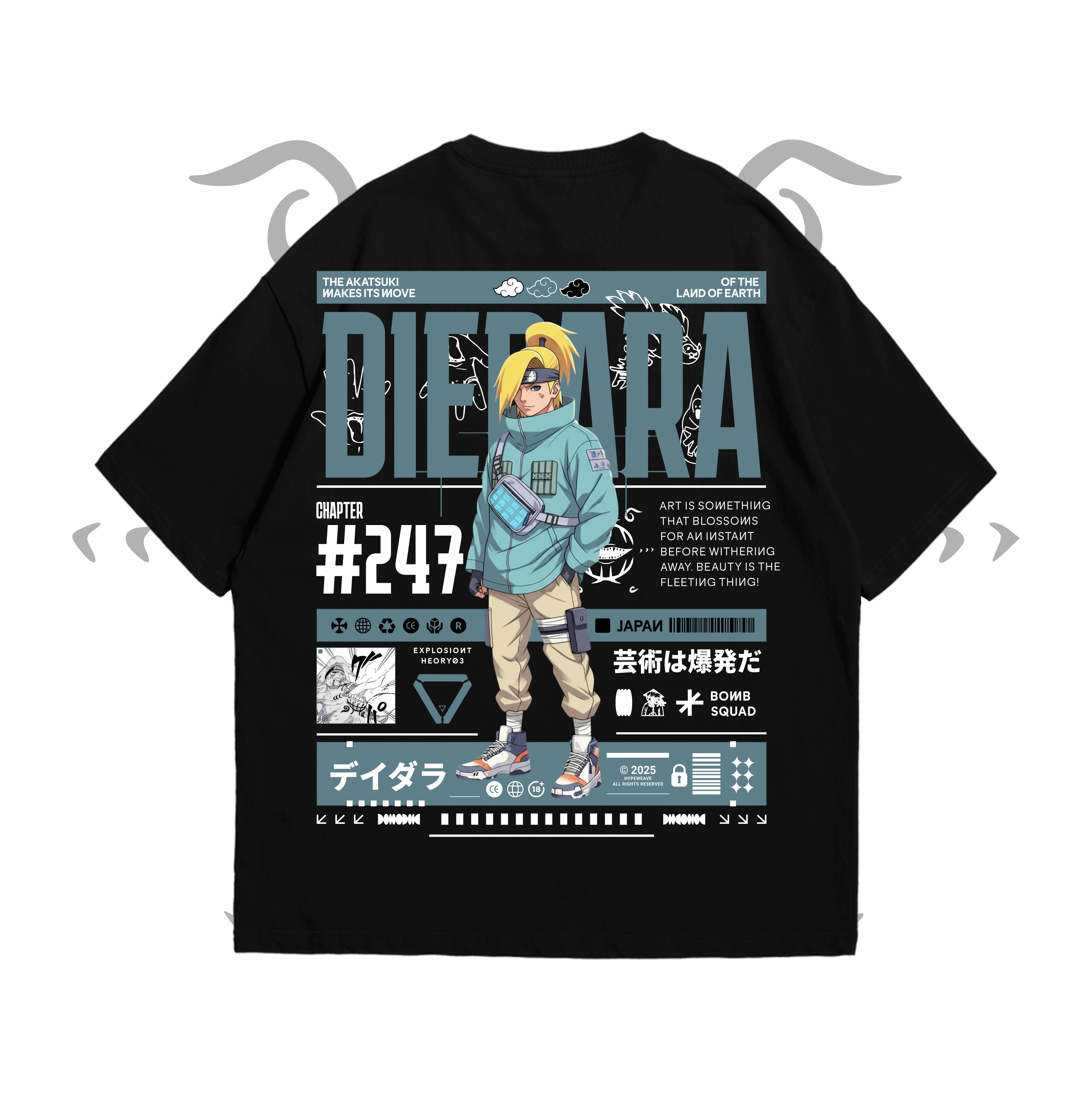 Deidara Artillerist tee – oversized anime t-shirt with explosive print