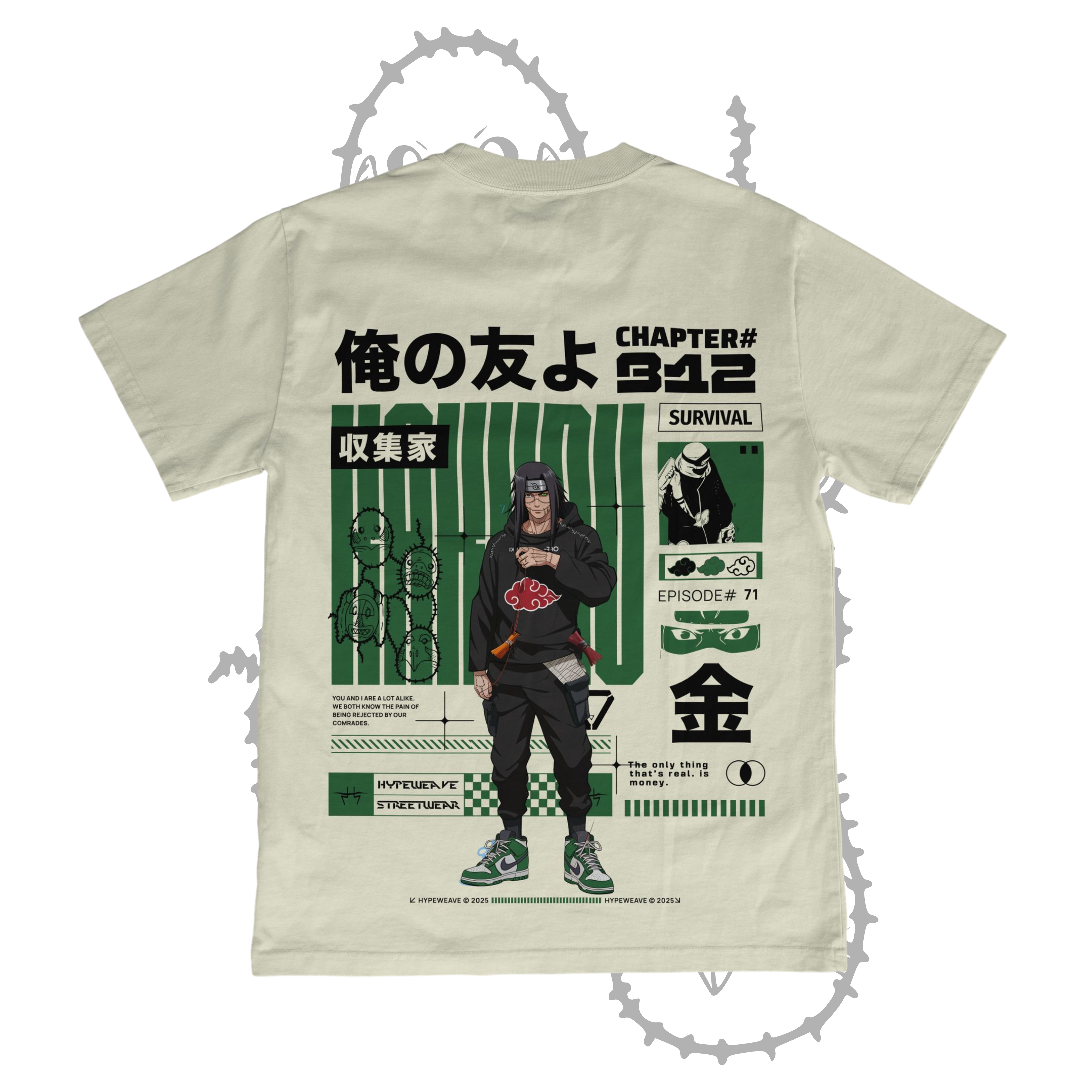 Kakuzu Collector t-shirt – oversized, stitched currency-style streetwear