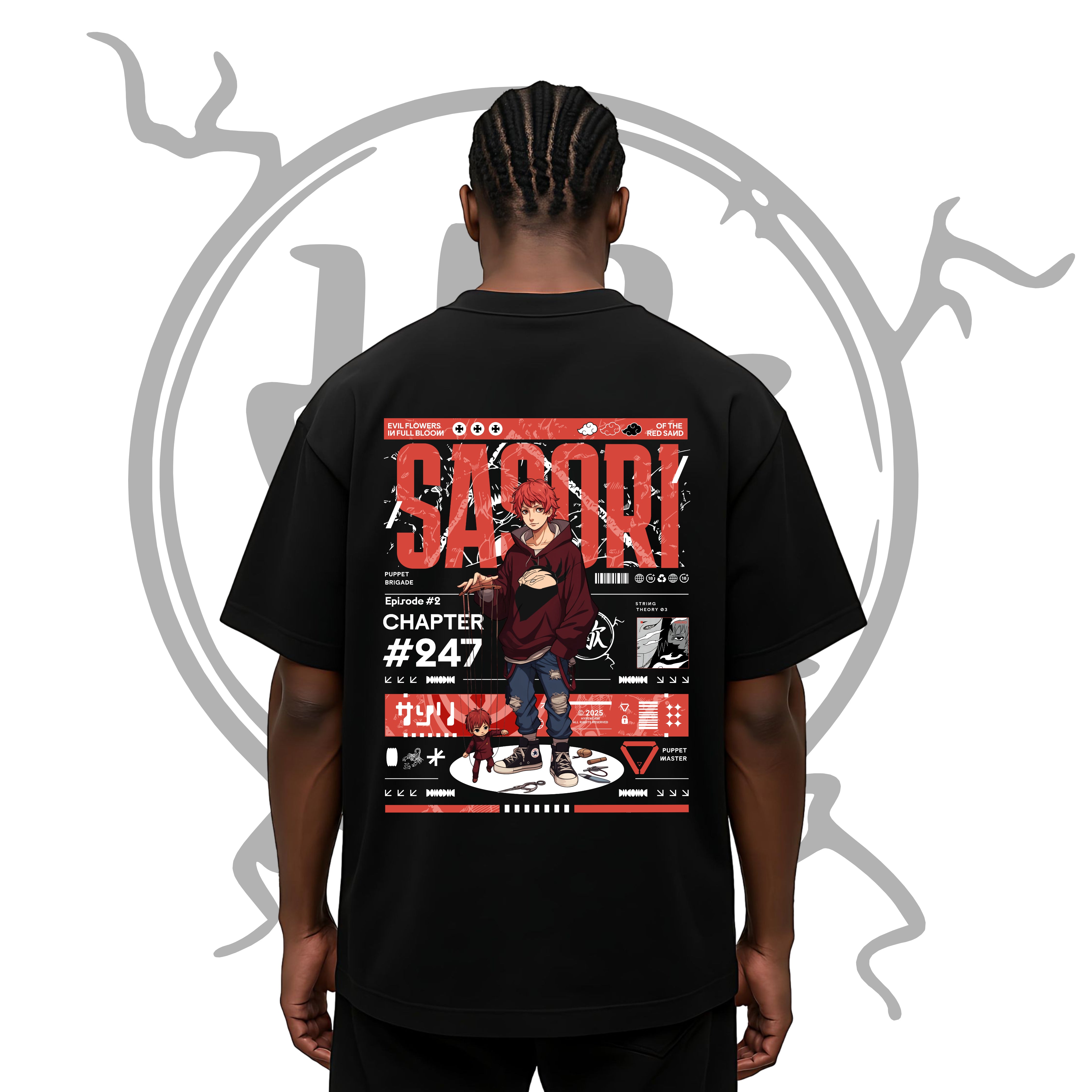 Sasori oversized anime t-shirt featuring Puppeteer design – HypeWeave Drop 0