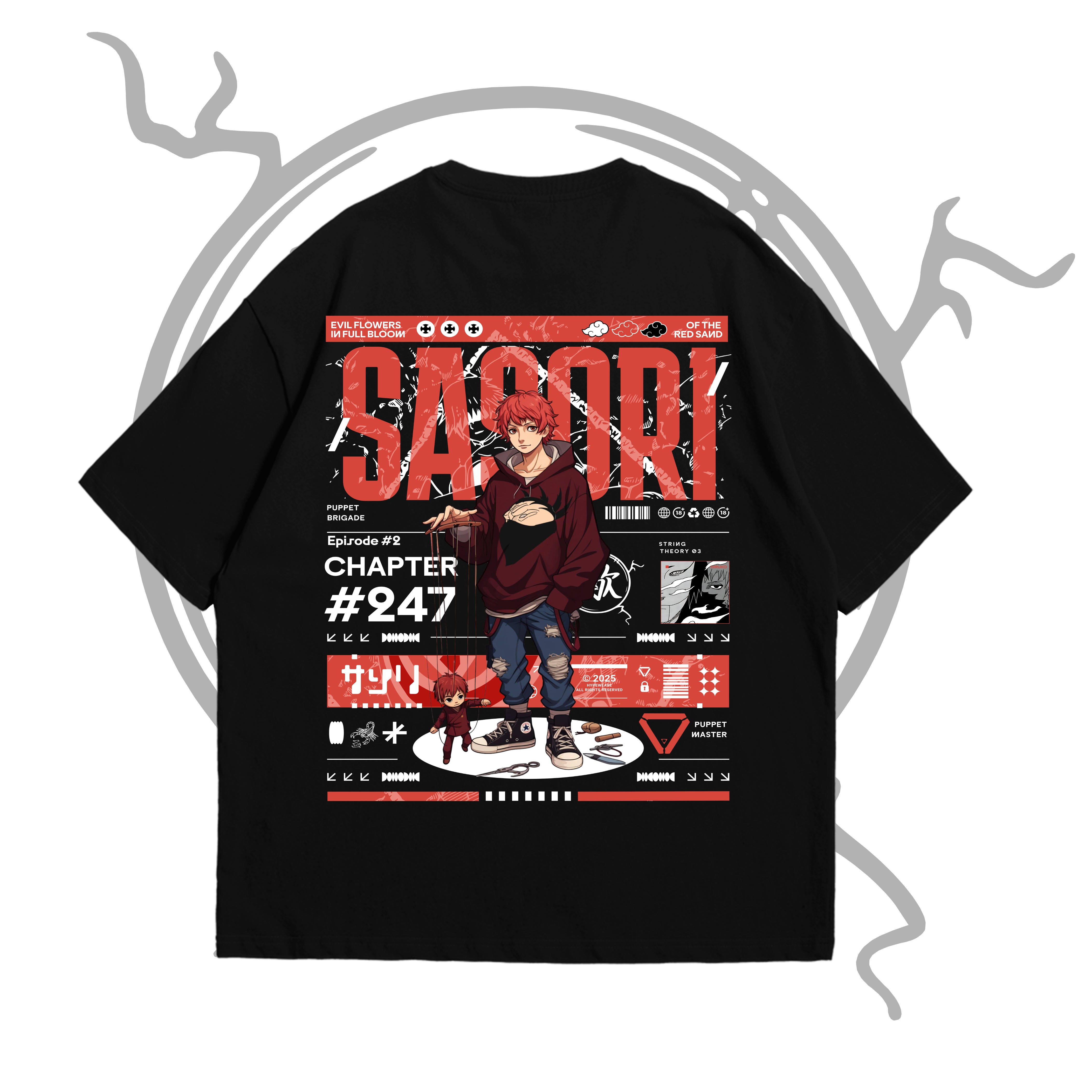 Sasori oversized anime t-shirt featuring Puppeteer design – HypeWeave Drop 0