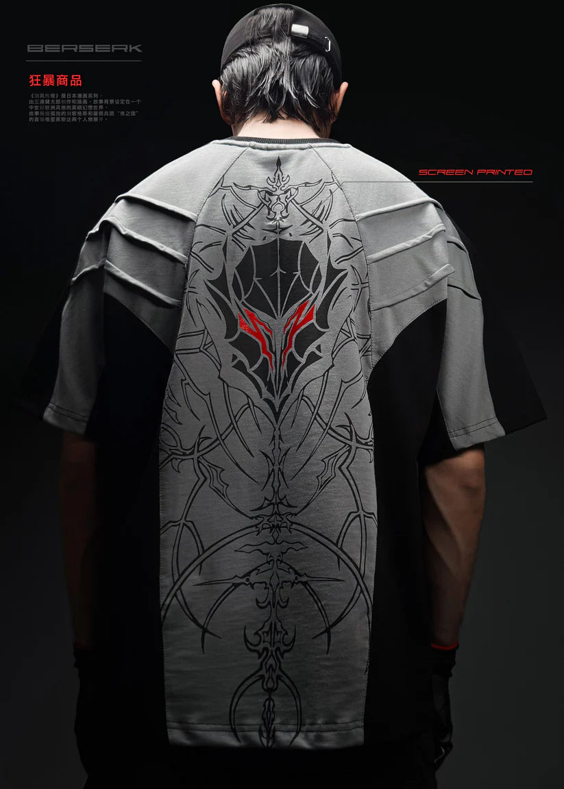HypeWeave Berserk Armour grey oversized anime T-shirt with statement back artwork