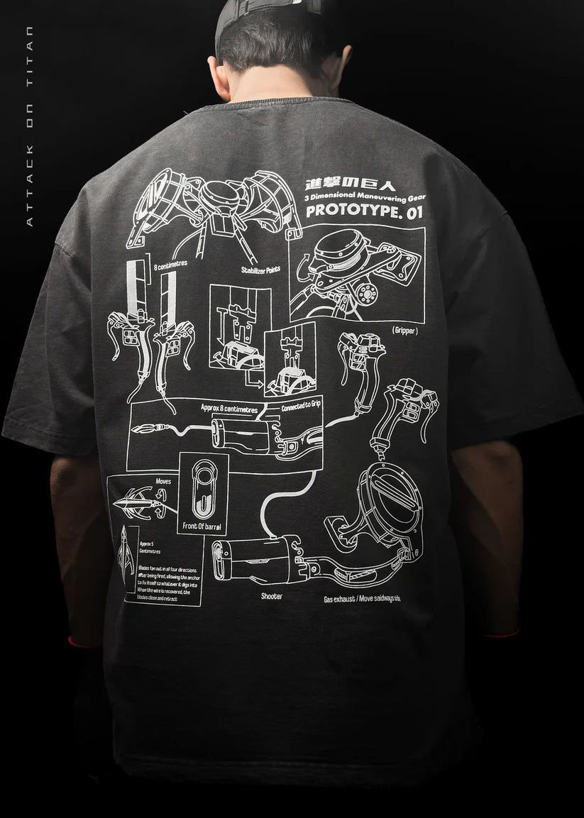 HypeWeave AOT Gear oversized anime T-shirt with full embroidered artwork