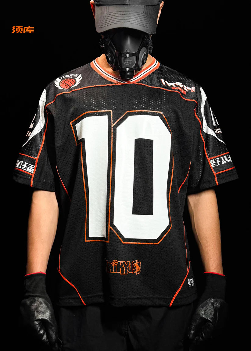 HypeWeave Haikyuu-inspired lightweight anime mesh jersey with orange piping