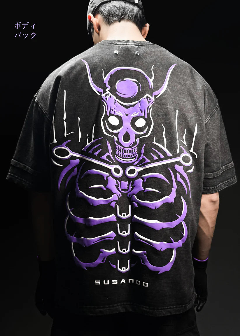 HypeWeave Sasuke Susanoo black oversized anime T-shirt with purple back graphic
