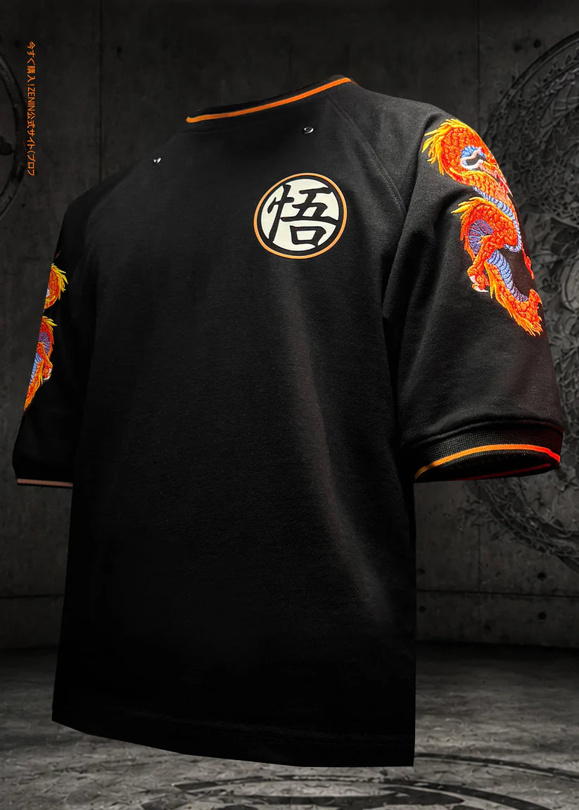 Goku Dragon Embroidery Oversized T-Shirt – 240 GSM Anime Streetwear | HypeWeave